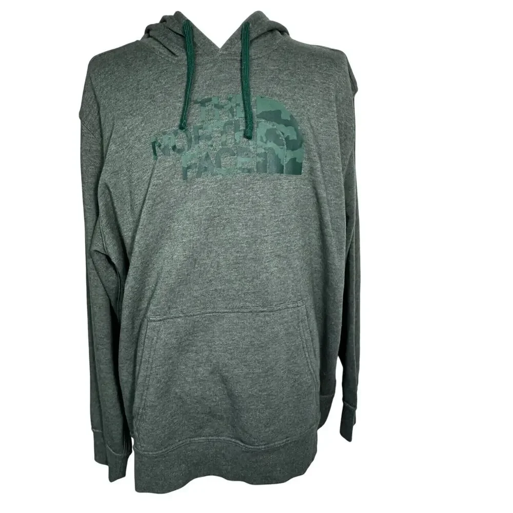 THE NORTH FACE Men's XXL Green Pullover Sweatshirt Hoodie Camo‎ Logo Pocket